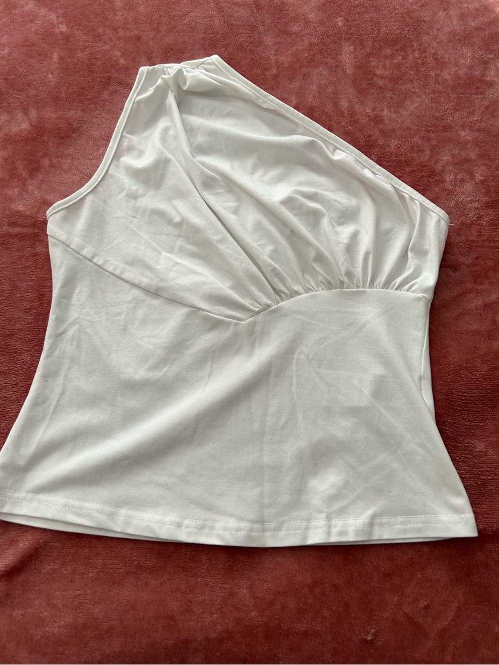 SHEIN White One-Shoulder Ruched Tank Top